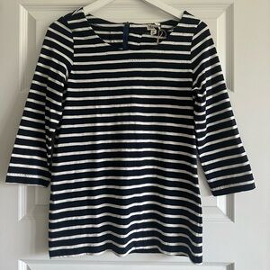 Hatley Women's Deck Zip Stripe Tee - Navy & Winter Cream NWT